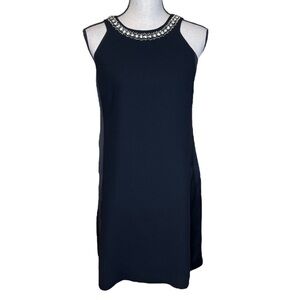 Rebecca Taylor Black Mini Sheath‎ Halter Event LBD Dress Bejeweled Collar Size 4